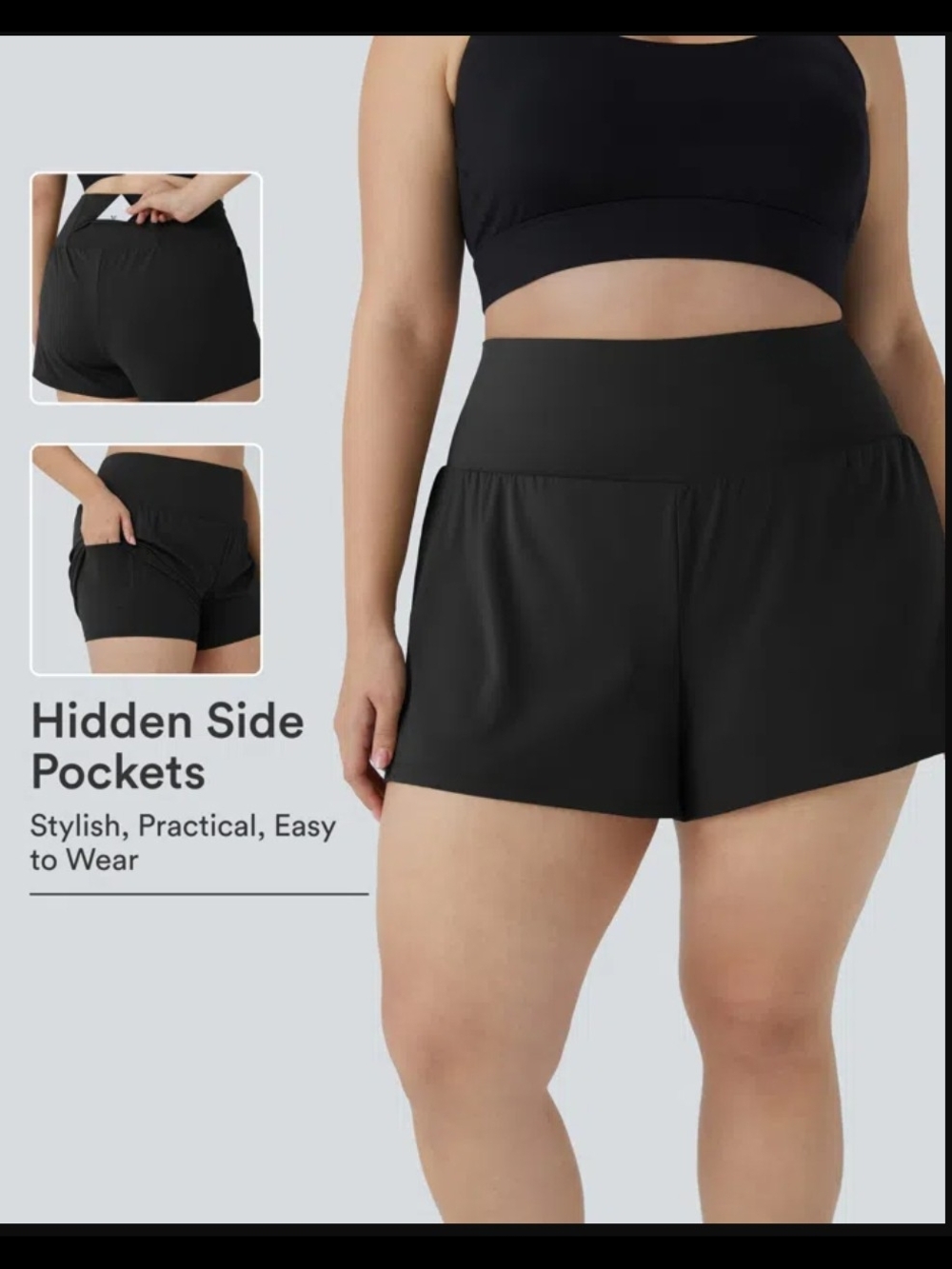 3X HALARA Black High-Waist Athletic Shorts with Hidden Side Pockets
